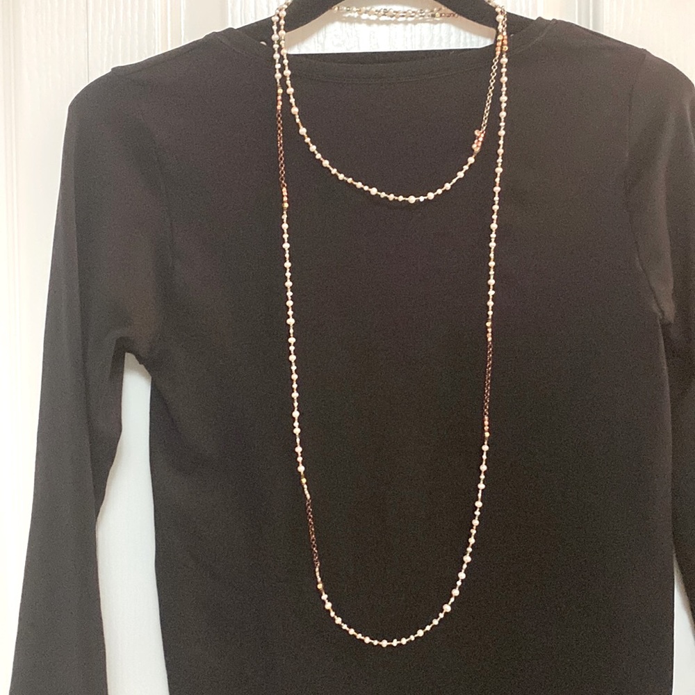 Silpada .925 sterling silver, copper, pearl magnificent mile 60” necklace.